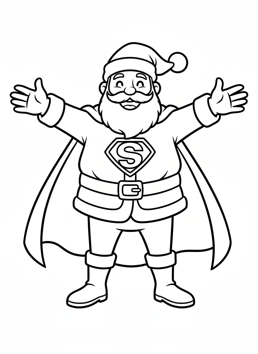 Superhero Santa Claus Coloring Page for Kids - Superhero Coloring Page featuring Christmas and Children - Free Printable Outline Drawing for Kids