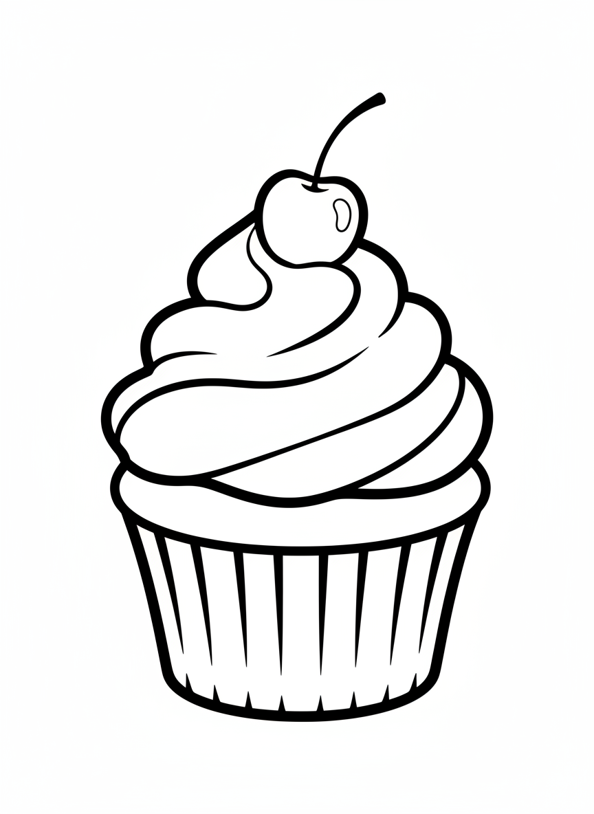 Sweet & Simple Cupcake Coloring Page for Kids - Dessert Coloring Page featuring Cute and Children - Free Printable Outline Drawing for Kids