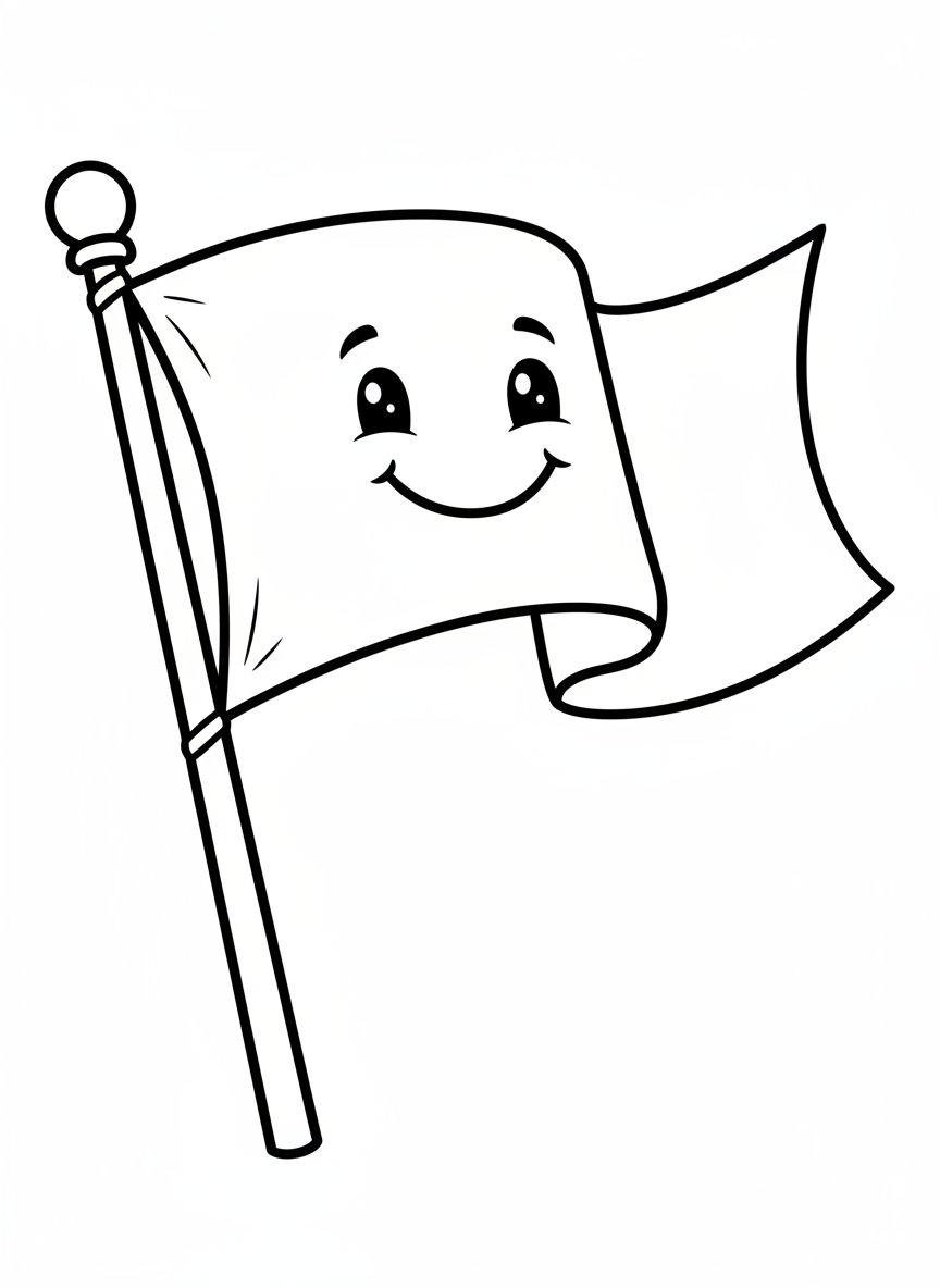 Waving Flag Fun: Easy Coloring Page for Kids - National Symbol Coloring Page featuring Children and Cute Cartoon - Free Printable Outline Drawing for Kids