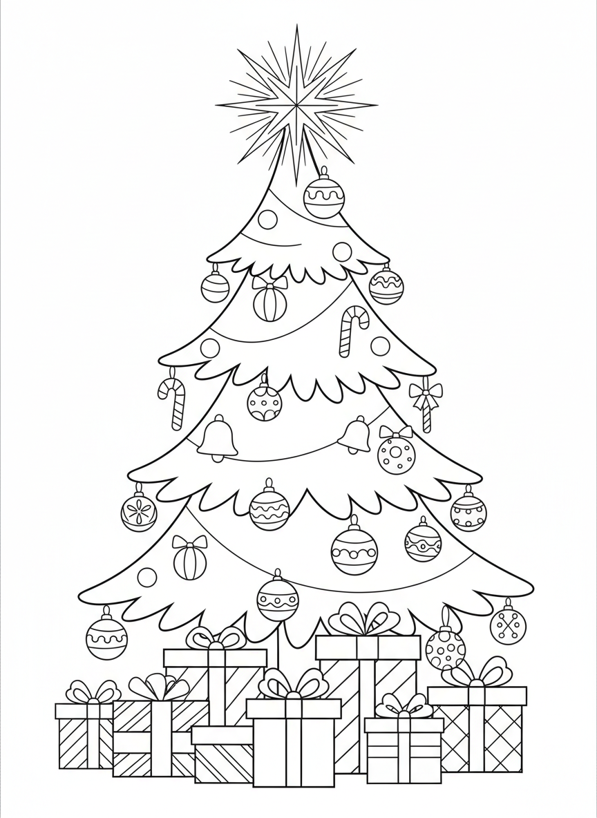 兒童趣味聖誕樹著色頁 - 聖誕節 著色頁 聖誕樹、假日 - 免費可列印輪廓畫