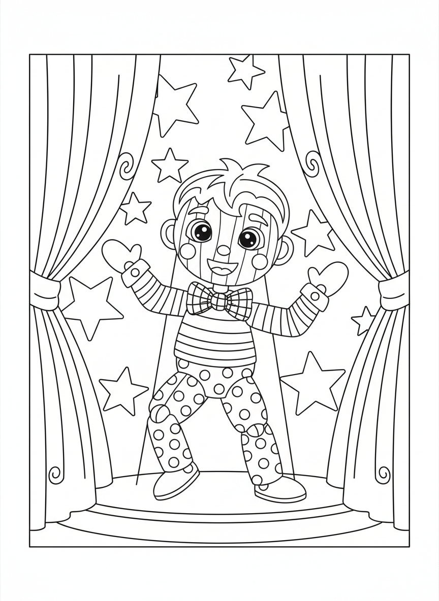 Whimsical Dancing Puppet Coloring Page for Kids - Toy Coloring Page featuring Children and Cute - Free Printable Outline Drawing for Kids