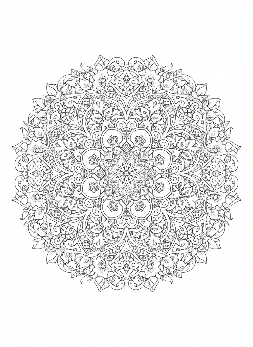 Whimsical Nature Mandala Coloring Page for Kids 8-10 - Mandala Coloring Page featuring Children and Detailed - Free Printable Outline Drawing for Kids