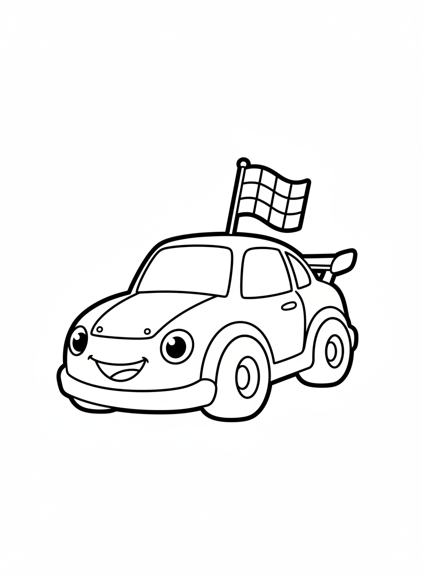 Acelera la Diversión: Dibujo de Coche de Carreras para Colorear - Coche de carreras Dibujo para Colorear con Niño pequeño y Lindo - Dibujo de Contorno Gratis Imprimible